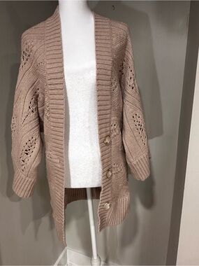 Club Monaco Taupe Open-Front Knit Cardigan with Buttons. Size M‎